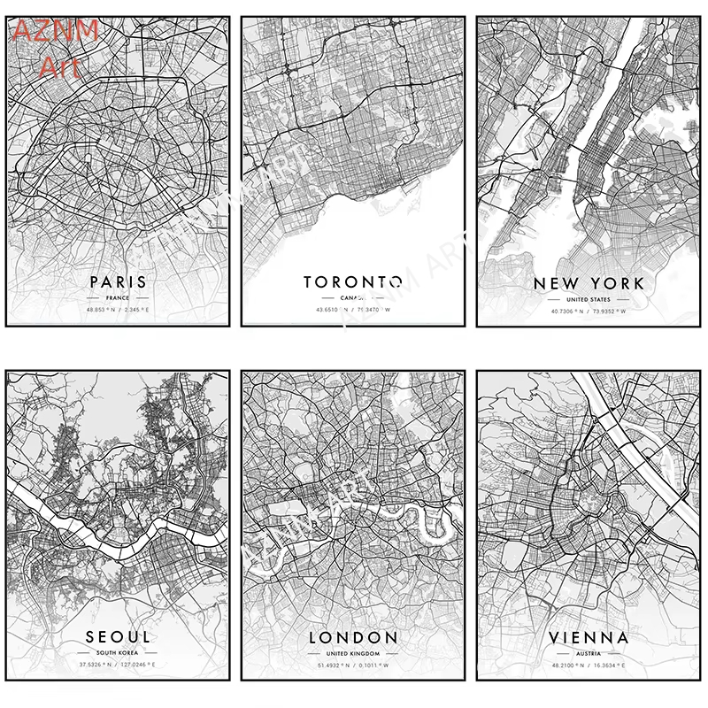Photography Black And White - Mappa della città Opere d'arte Poster